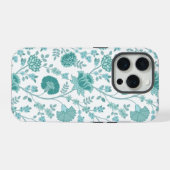 Jacobean Floral Big Pattern Teals op wit iPhone Hoesje (Achterkant horizontaal)
