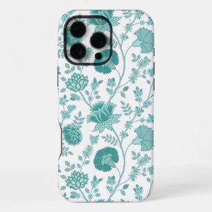 Jacobean Floral Big Pattern Teals op wit iPhone 16 Pro Max Hoesje