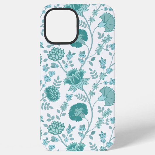 Jacobean Floral Big Pattern Teals op wit iPhone Hoesje (Achterkant)