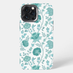 Jacobean Floral Big Pattern Teals op wit iPhone 13 Pro Max Hoesje
