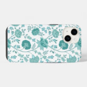 Jacobean Floral Big Pattern Teals op wit iPhone Hoesje (Achterkant horizontaal)