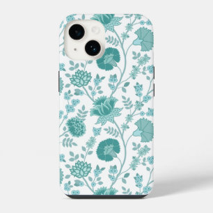 Jacobean Floral Big Pattern Teals op wit iPhone 14 Hoesje