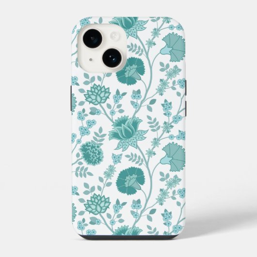 Jacobean Floral Big Pattern Teals op wit iPhone Hoesje (Achterkant)