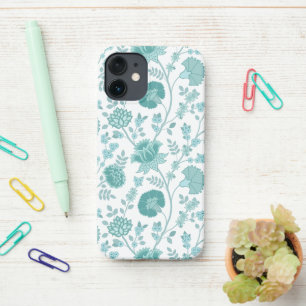 Jacobean Floral Big Pattern Teals op wit iPhone 12 Mini Hoesje