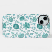 Jacobean Floral Big Pattern Teals op wit iPhone Hoesje (Achterkant horizontaal)