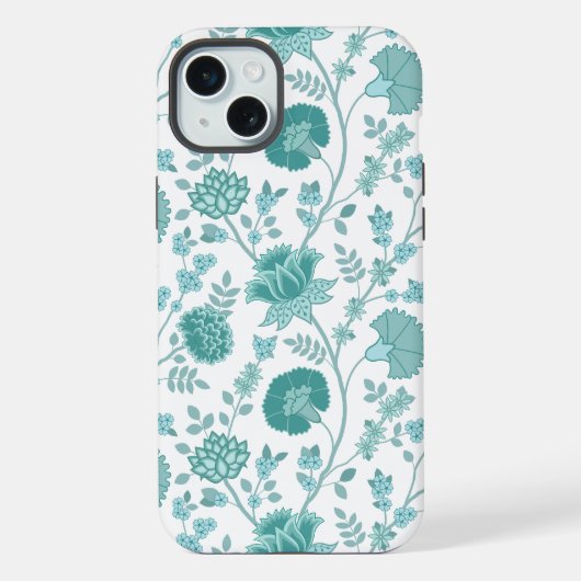 Jacobean Floral Big Pattern Teals op wit iPhone Hoesje (Achterkant)