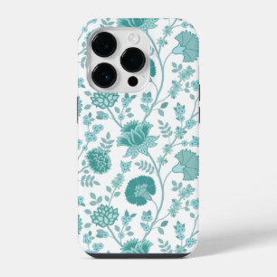 Jacobean Floral Big Pattern Teals op wit iPhone 14 Plus Hoesje