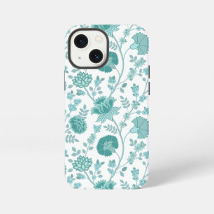 Jacobean Floral Big Pattern Teals op wit iPhone 13 Mini Hoesje
