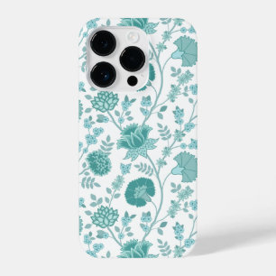 Jacobean Floral Big Pattern Teals op wit iPhone 14 Plus Hoesje