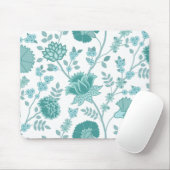 Jacobean Floral Big Pattern Teals op wit Muismat (Met muis)