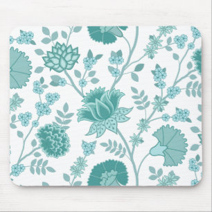Jacobean Floral Big Pattern Teals op wit Muismat