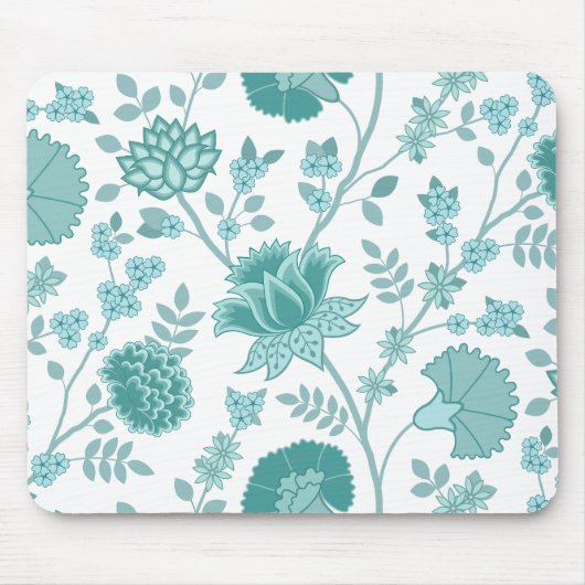 Jacobean Floral Big Pattern Teals op wit Muismat (Voorkant)