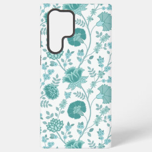 Jacobean Floral Big Pattern Teals op wit Samsung Galaxy Hoesje