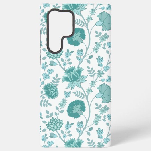 Jacobean Floral Big Pattern Teals op wit Samsung Galaxy Hoesje (Achterkant)