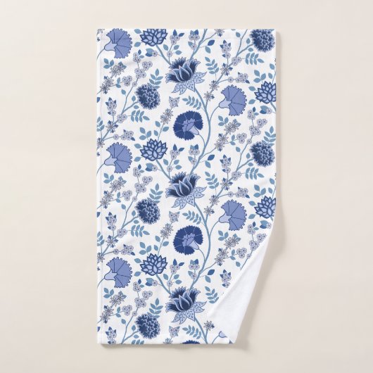 Jacobean floral blues sur blanc (Serviette à main)