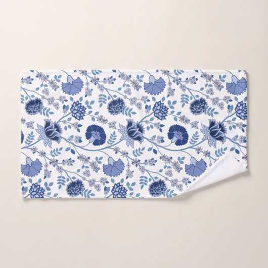 Jacobean floral blues sur blanc (Serviette à main)