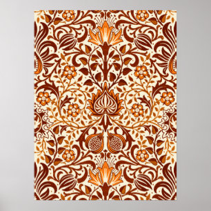 Jacobean Floral Damask, Beige en Chocolate Brown Poster