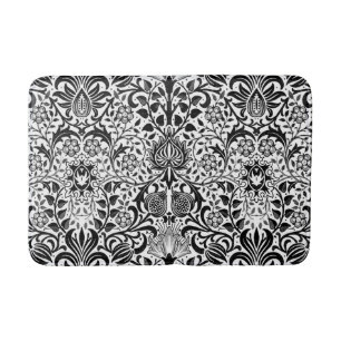 Jacobean Floral Damask, Black, White en Grey  Badmat