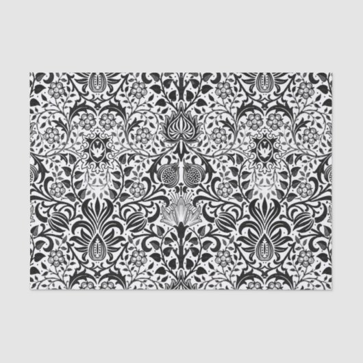 Jacobean Floral Damask, Black, White en Grey Tissuepapier (Voorkant)