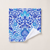 Jacobean Floral Damask, Cobalt Blue en White Bad Handdoek (Wasdoekje)