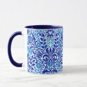 Jacobean Floral Damask, Cobalt Blue en White Mok (Links)