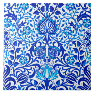Jacobean Floral Damask, Cobalt Blue en White Tegeltje