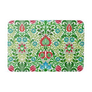 Jacobean Floral Damask, Green en Coral Red Badmat