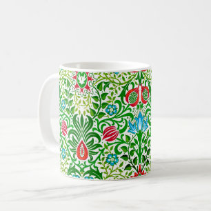 Jacobean Floral Damask, Green en Coral Red Koffiemok