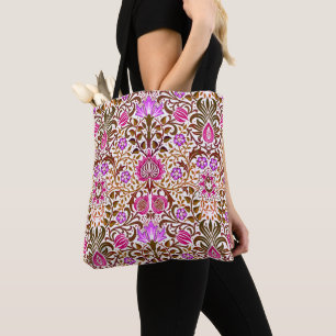 Jacobean Floral Damask, Pink, Violet en Brown Draagtas