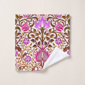 Jacobean Floral Damask, rose, violet et Brown (Gant de toilette)