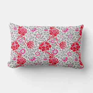 Jacobean Floral, Deep Red, Pink en Grey Lumbar Pi Kussen