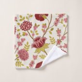 Jacobean Floral Grand Motif Reds Pinks Gold Creme (Gant de toilette)