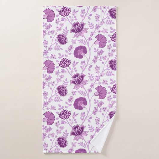 Jacobean Floral Grand Motif rose sur blanc (Serviette de bain)