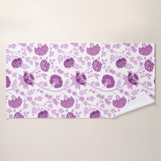 Jacobean Floral Grand Motif rose sur blanc (Serviette de bain)