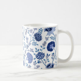 Jacobean Floral LG Pattern Blues on White Koffiemok
