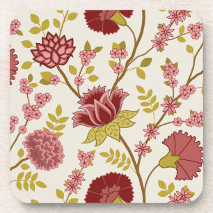 Jacobean Floral LG Pattern Reds Pinks Gold Cream Bier Onderzetter