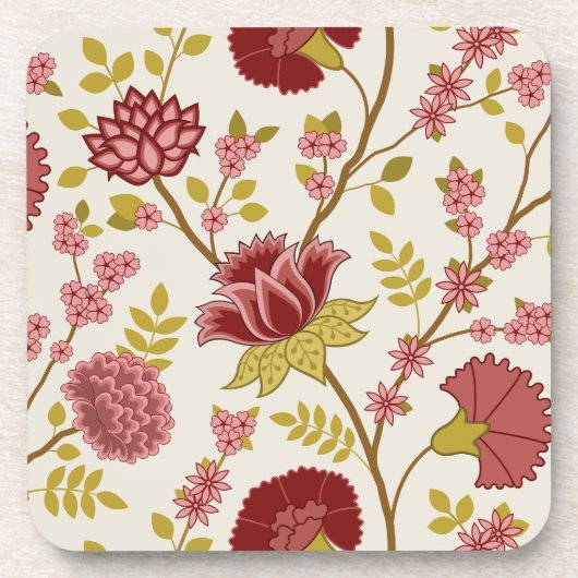 Jacobean Floral LG Pattern Reds Pinks Gold Cream Bier Onderzetter (Voorkant)