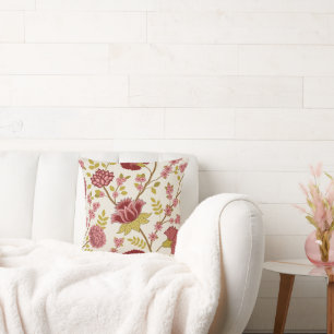 Jacobean Floral LG Pattern Reds Pinks Gold Cream Kussen