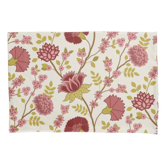 Jacobean Floral LG Pattern Reds Pinks Gold Cream Kussensloop (Voorkant-Links)