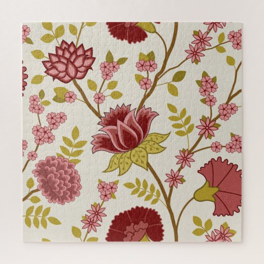 Jacobean Floral LG Pattern Reds Pinks Gold Cream Legpuzzel (Verticaal)