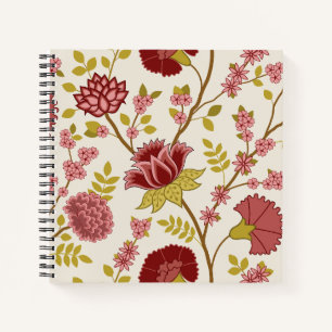 Jacobean Floral LG Pattern Reds Pinks Gold Cream Notitieboek