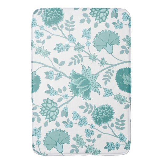 Jacobean Floral Lg Pattern Teals op wit Badmat (Voorkant Verticaal)