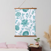 Jacobean Floral Lg Pattern Teals op wit Hangend Wandkleed (Slaapkamer)