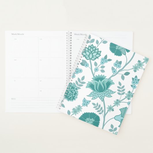 Jacobean Floral Lg Pattern Teals op wit Planner (Display)