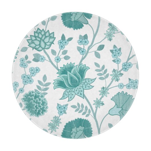 Jacobean Floral Lg Pattern Teals op wit Snijplank (Voorkant)