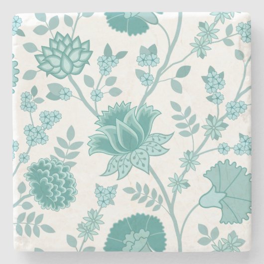 Jacobean Floral Lg Pattern Teals op wit Stenen Onderzetter (Voorkant)