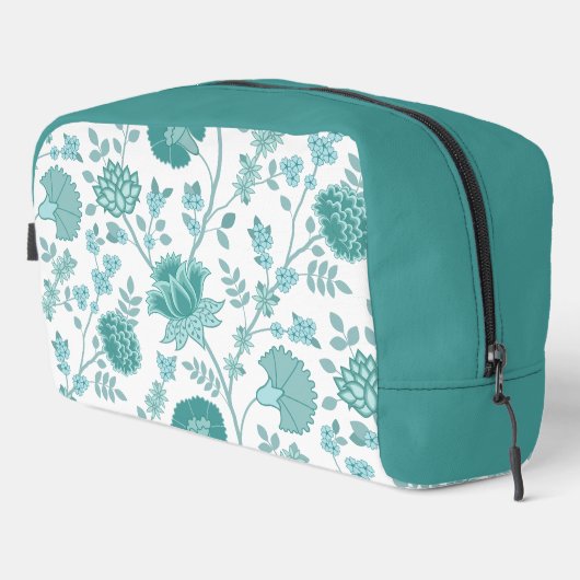 Jacobean Floral Lg Pattern Teals op wit Toilettasje (Rechterhoek)