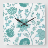 Jacobean Floral Lg Pattern Teals op wit Vierkante Klok (Voorkant)