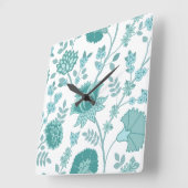 Jacobean Floral Lg Pattern Teals op wit Vierkante Klok (Hoek)