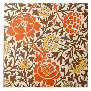 Jacobean Floral, Oranje Brown & Mustard Gold Tegeltje